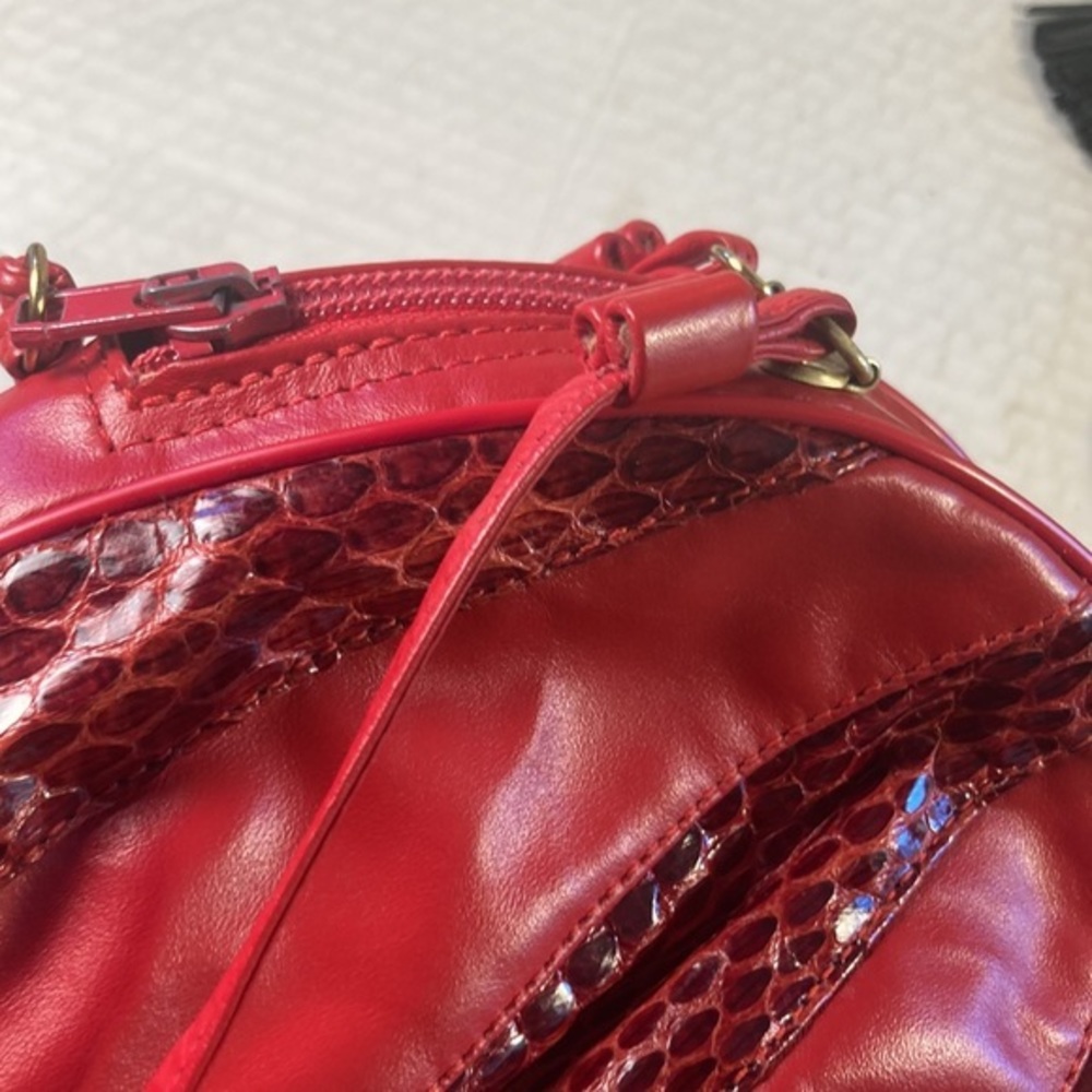 Woman’s Red Faux Leather & Snakeskin Ballooned Crossbody Purse - Picture 9 of 9